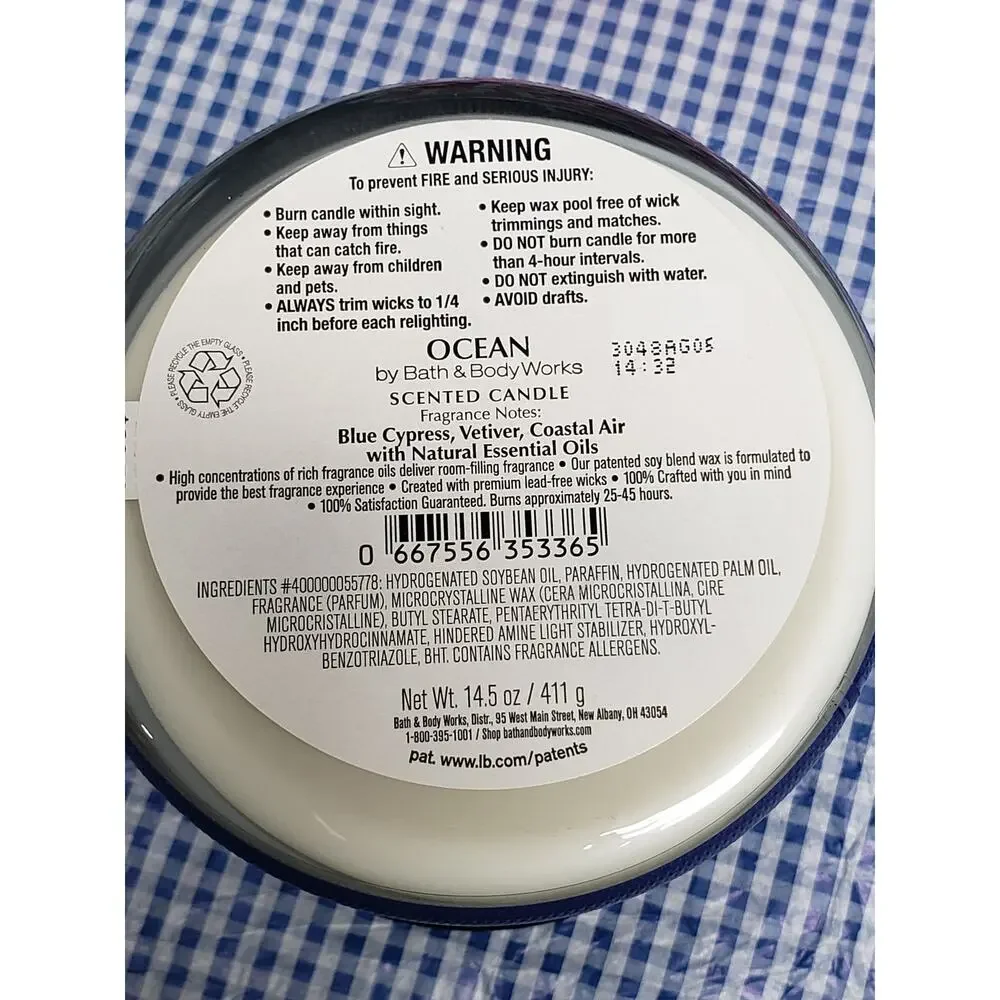 BBW Ocean Men's Collection Large 3 Wick Candle Home Fragrance Decor